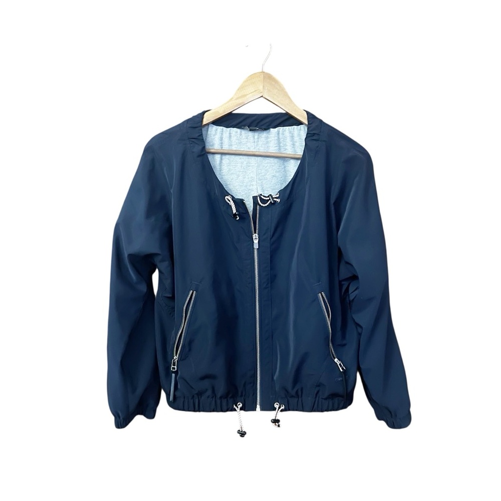 Athleta Chill Bomber Jacket S Navy Captain 1571 Zip Up Utility Nautical